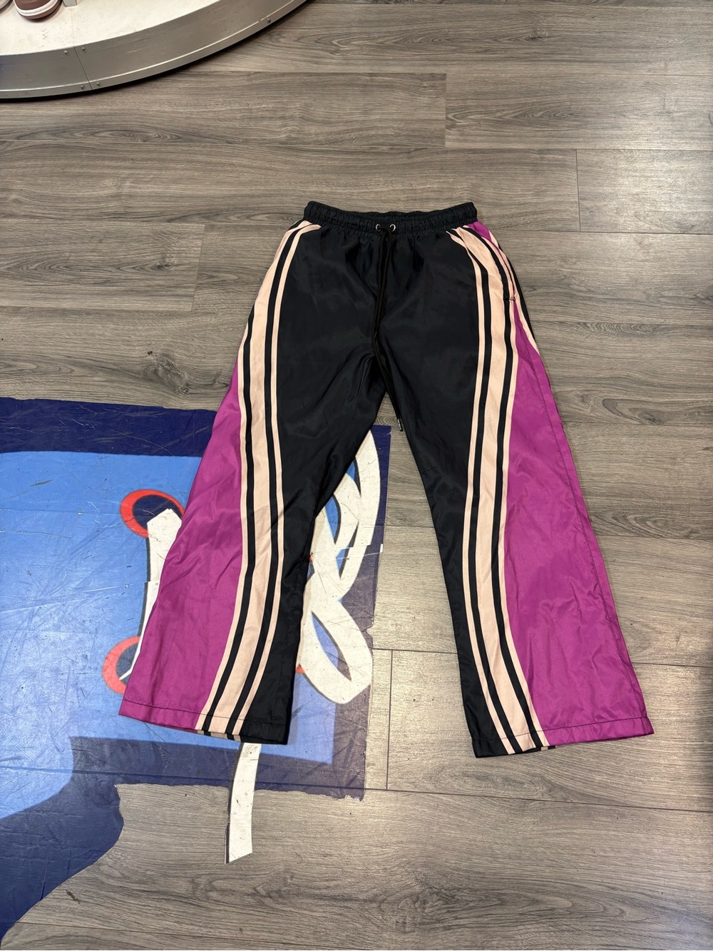 Black and Purple Track Pants with Side Stripe